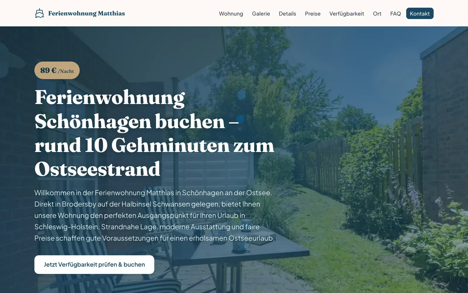 Website der Ferienwohnung Matthias mit heller Wohnansicht